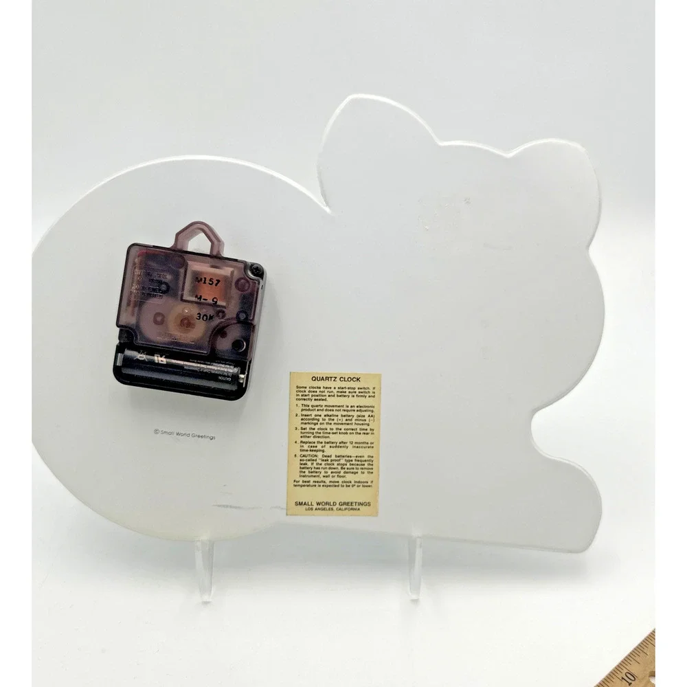 Vintage Small World Greetings Time Clock Gray Kitty Cat Retro Vinyl